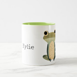 Cream Olive Green Frog Name Two-Tone Coffee Mug