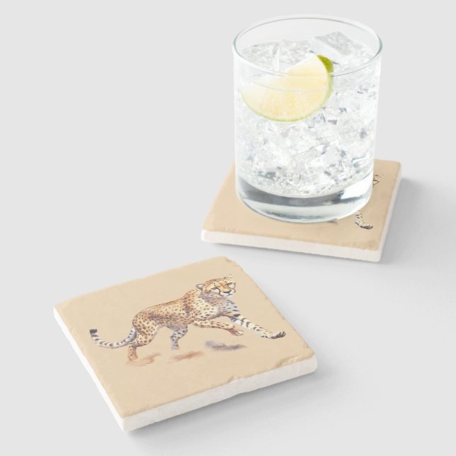 Cream Orange Cheetah Stone Coaster (Side)