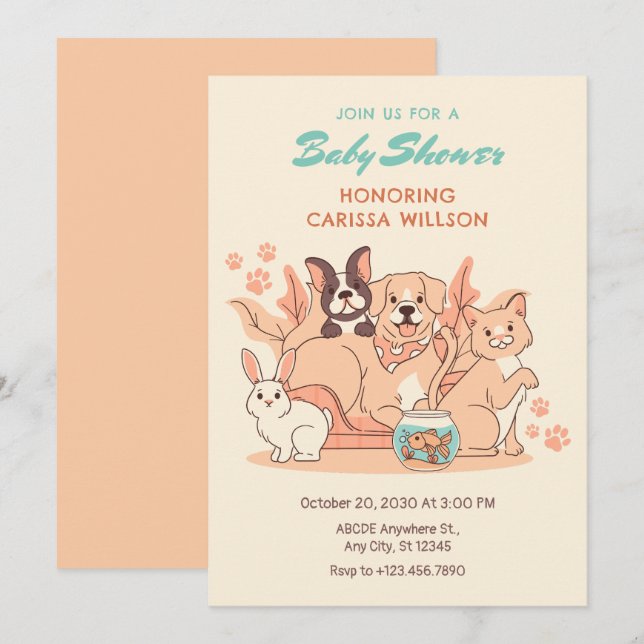 Cream orange Group of pets party animals Invitation (Front/Back)