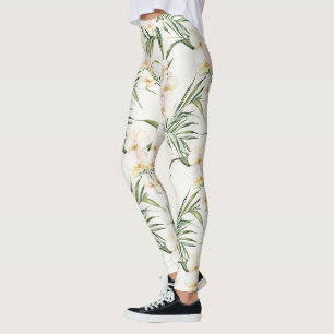 Cream Orchid Flowers Leggings