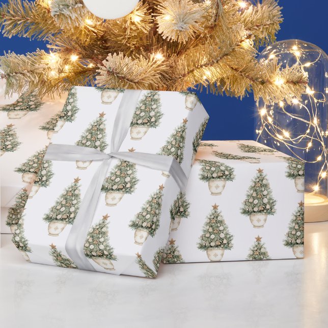 Cream Ornament Christmas Tree  Wrapping Paper (Holidays)