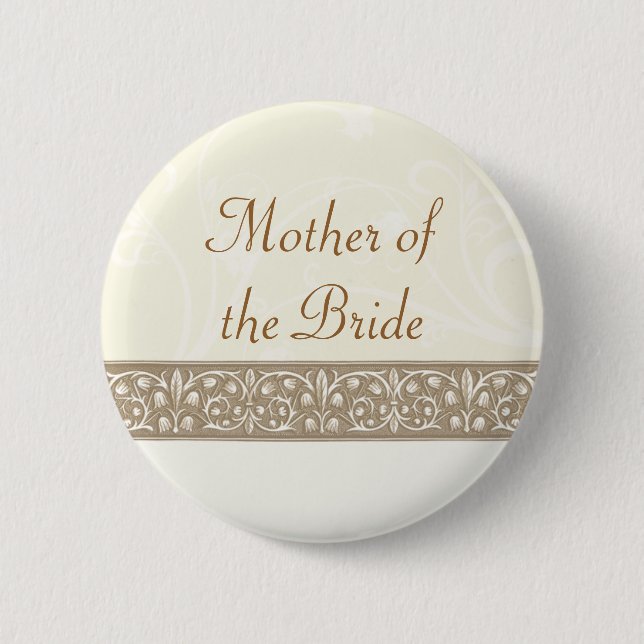 Cream Ornamental Frieze Bridal Party Button (Front)
