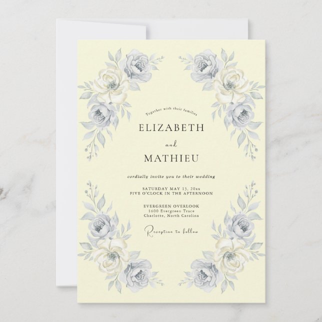 Cream Ornate Botanical Wedding Invitation (Front)