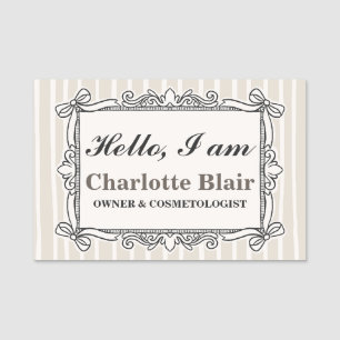 Cream Ornate Bow Vintage Style Frame Hello  Name Tag