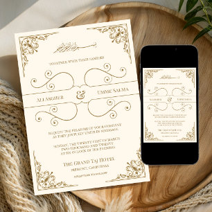 Cream Ornate Gold Muslim Wedding Invitation