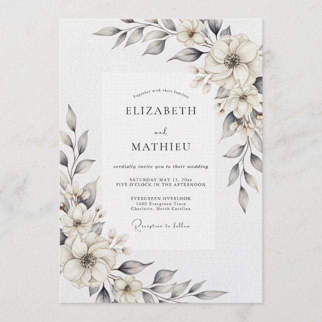 Cream Painterly Blossom Wedding Invitation (Front)