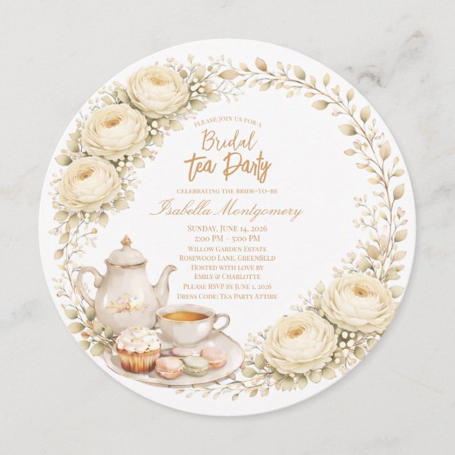 Cream Palette Tea Party Bridal Shower Invitation (Front)
