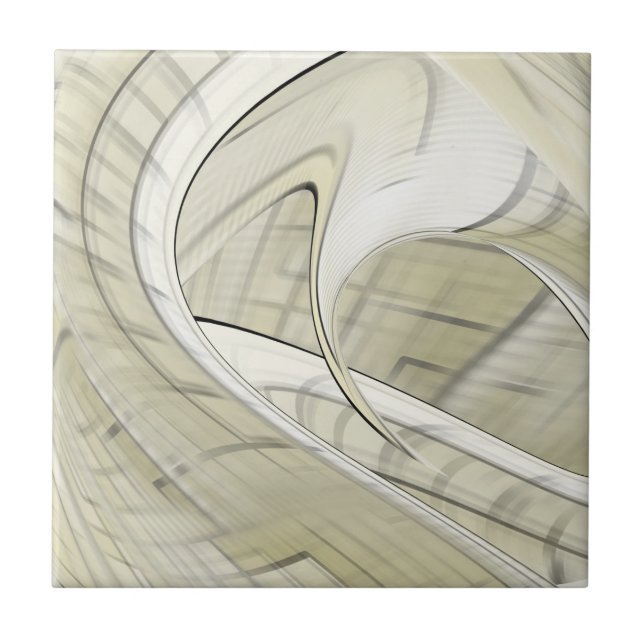 Cream Pastel Autumn Abstract Art Ceramic Tile (Front)