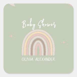 Cream Pastel Simple Minimalist Baby Shower Square Sticker