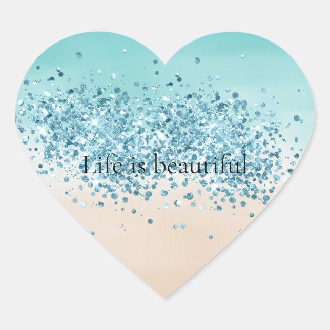 Cream Peach Aqua Confetti Sparkle Heart Sticker (Front)
