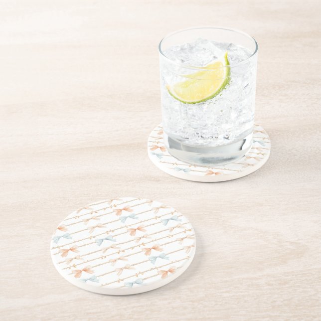 Cream Peach Blue Bows Coaster (Side)
