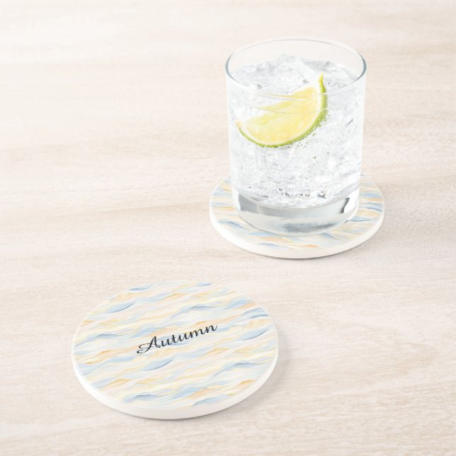 Cream Peach Blue Waves Coaster (Side)