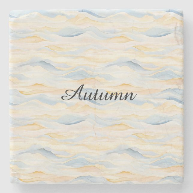 Cream Peach Blue Waves Stone Coaster (Front)