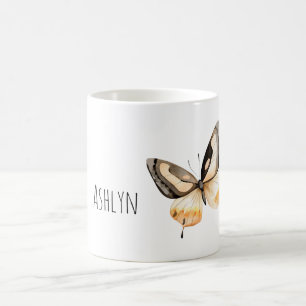 Cream Peach Brown Butterfly Coffee Mug