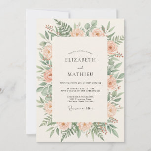 Cream Peach Floral Arch Wedding Invitation