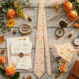 Cream & Peach Floral Pattern Tie