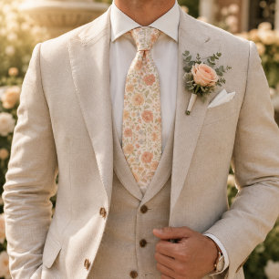 Cream & Peach Floral Pattern Tie