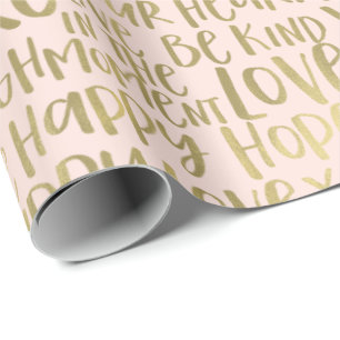 Cream Peach Gold Inspirational Words Wrapping Paper