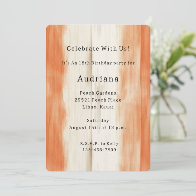 Cream Peach Orange Stripes Birthday Invitation (Standing Front)