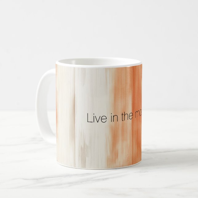 Cream Peach Orange Stripes Coffee Mug (Front Left)