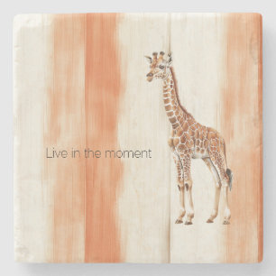 Cream Peach Orange Stripes Giraffe Safari Animal Stone Coaster