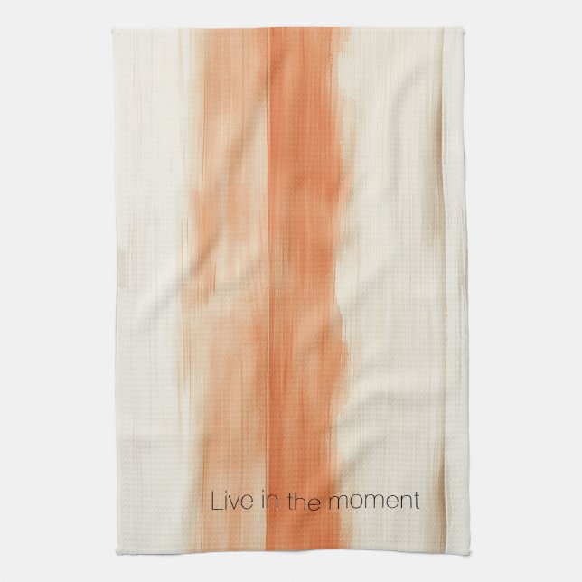 Cream Peach Orange Stripes   Tea Towel (Vertical)