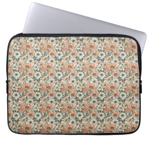 Cream Peach Poppy Floral Laptop Sleeve