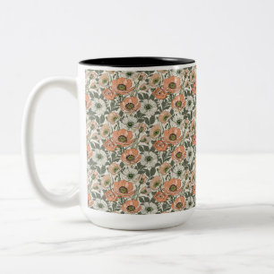 Cream Peach Poppy Floral Two-Tone Coffee Mug