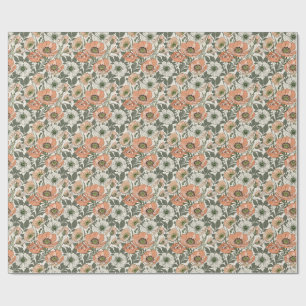 Cream Peach Poppy Floral Wrapping Paper
