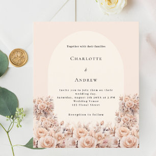 Cream peach rose arch photo wedding invitation