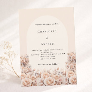 Cream peach rose gold florals arch photo wedding invitation