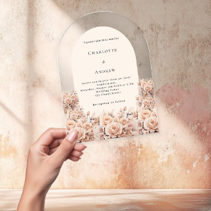 Cream peach rose gold florals arch wedding acrylic invitations