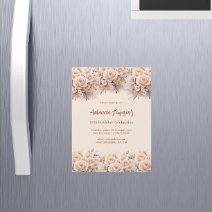 Cream peach rose gold florals luxury birthday magnetic invitation