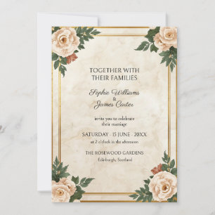 Cream Peach Rose Gold Wedding Invitation