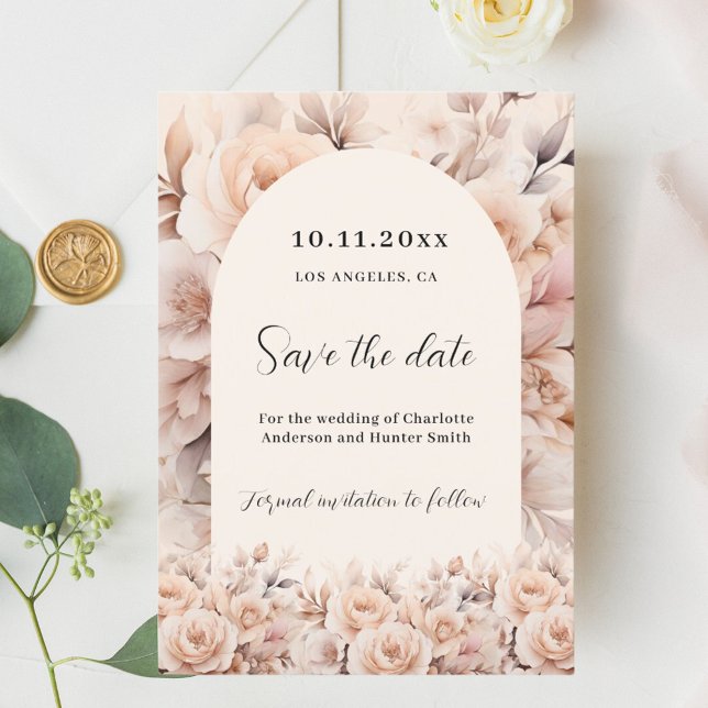 Cream peach roses arch wedding save the date (Creator Uploaded)