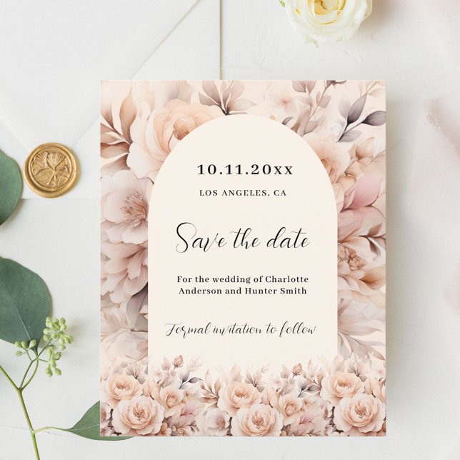 Cream peach roses arch wedding Save the Date card (Creator Uploaded)