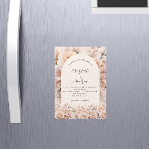 Cream peach roses florals arch luxury wedding magnetic invitation