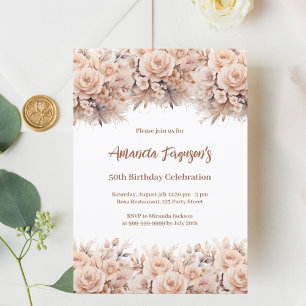 Cream peach roses florals birthday invitation