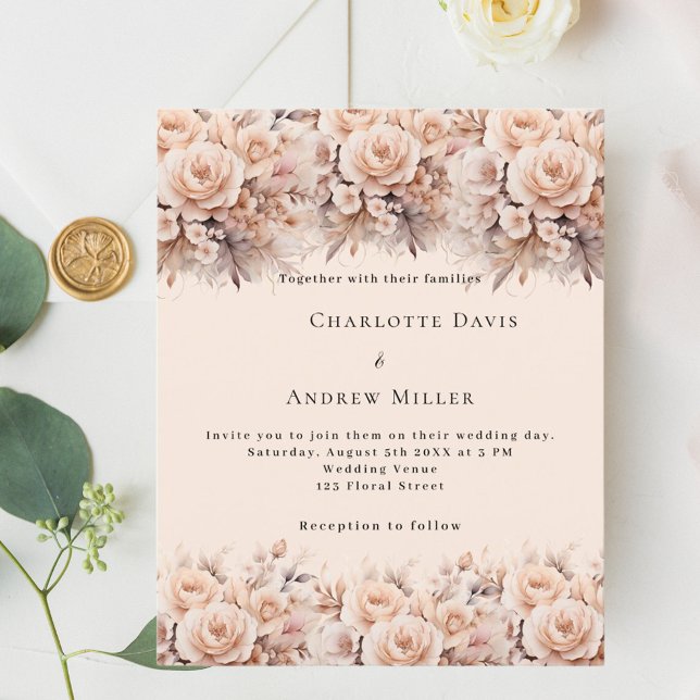 Cream peach roses florals boho wedding invitation (Creator Uploaded)