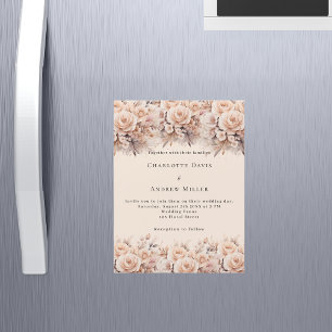 Cream peach roses florals elegant luxury wedding magnetic invitation