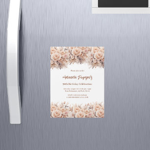 Cream peach roses florals luxury birthday magnetic invitation