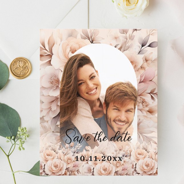 Cream peach roses photo arch wedding Save the Date (Creator Uploaded)