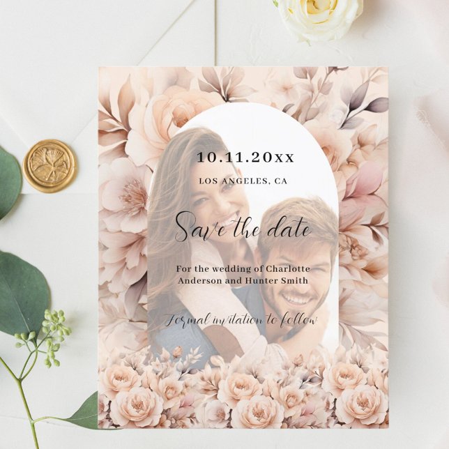 Cream peach roses photo arch wedding Save the Date Flyer (Creator Uploaded)