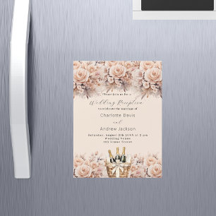 Cream peach wine basket luxury wedding reception magnetic invitation