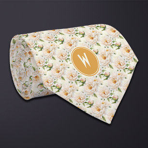 Cream Peonies Floral Tie