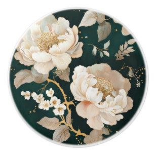 Cream Peony Floral Ceramic Drawer Pull – Elegant