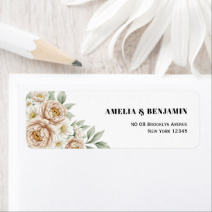 Cream Peony Floral Wedding Return Address Label