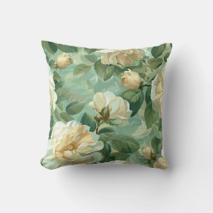 Cream peony flower blossom with greenery cushion