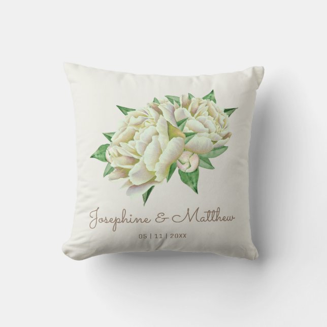Cream Peony Wedding Cushion (Front)