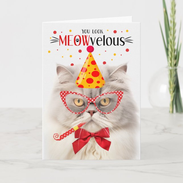 Cream Persian Cat MEOWvelous Birthday Card (Front)